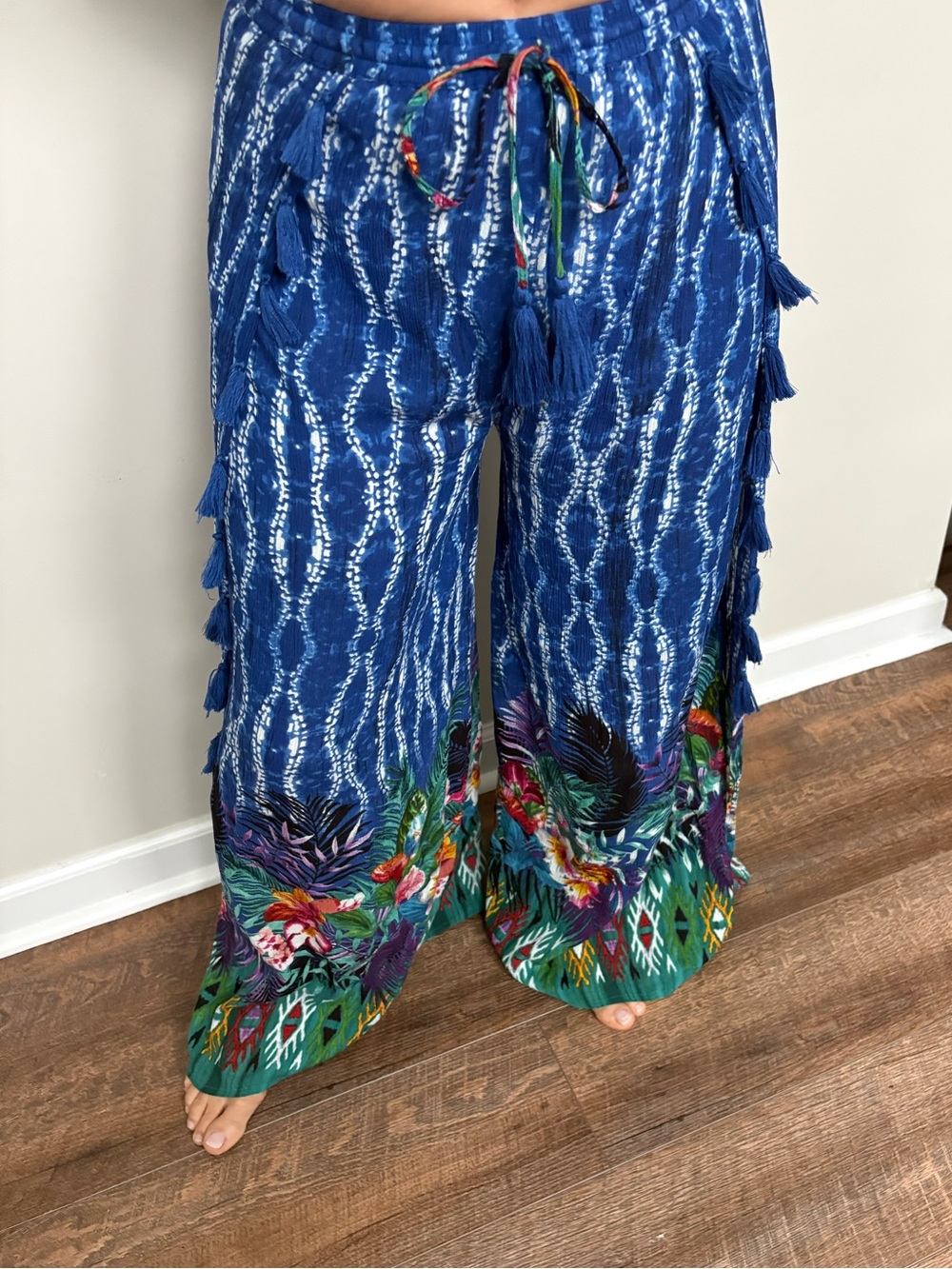 *SLIT ON BOTH SIDES*  RAGA Blue Tie-Dye Elastic Waist Pants
